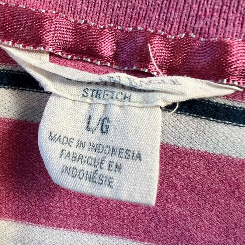 American Eagle Pink Stripe Long Sleeve Polo Shirt Stretch Y2K L Vintage - Picture 3 of 7